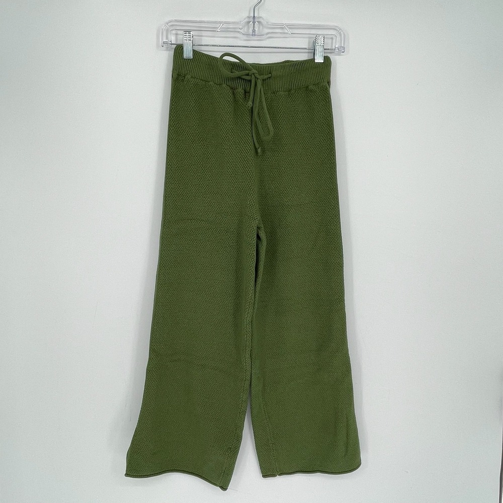 Women's Olive Green Knit Drawstring Elastic‎ Waist Relaxed Wide Leg Pants Size S